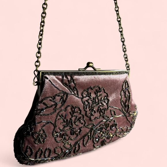 VINTAGE Dusty pink velvet clutch & shoulder bag. - Picture 4 of 8